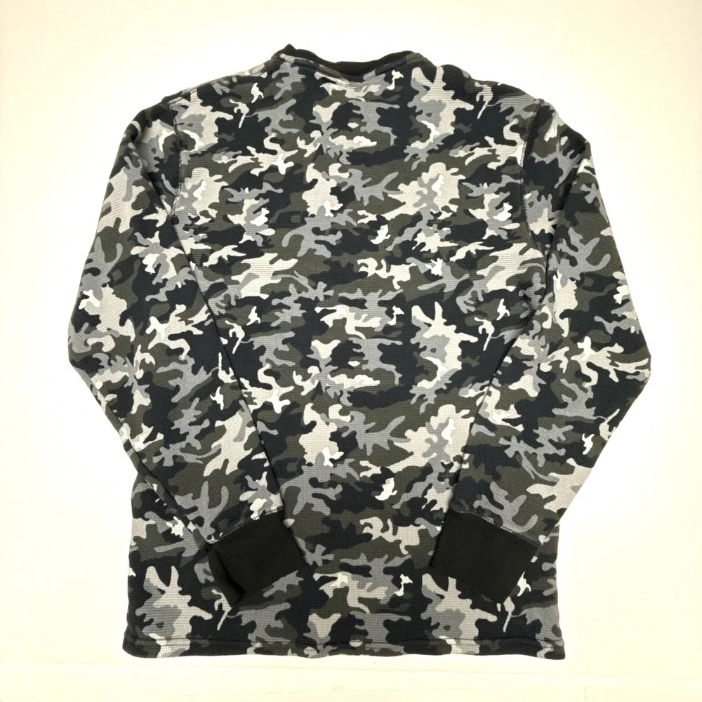 Polo Ralph Lauren Boys Large Gray Black Camo Waffle-Knit Thermal Pajama Shirt